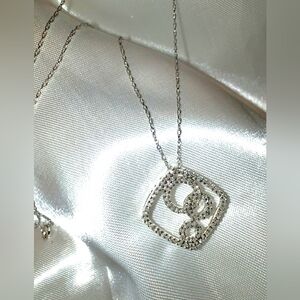 Vintage 10k White Gold Diamond Pendant 16 Inch Necklace On 925 Silver Chain